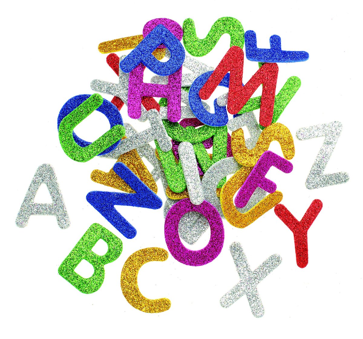 Foam rubber glitter letters 4cm self-adhesive 52 pcs